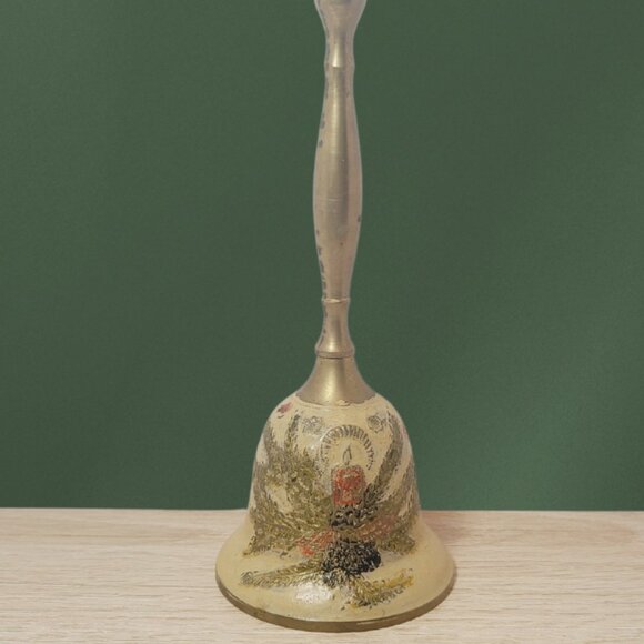 Other - Vintage Brass Hand Bell with Worn Enamel – Rustic Ritual Decor